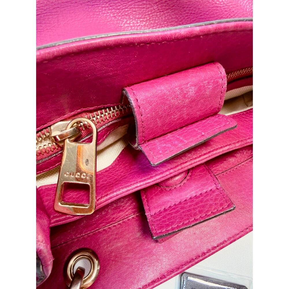 Gucci Bamboo Shopper Tote Magenta Pink Leather Shoulder Bag Satchel Authentic - Picture 15 of 16